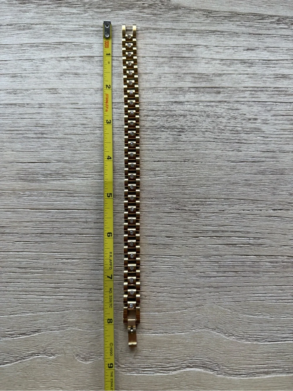 18k Gold Plated Stainless Steel Link Bracelet with Cubic Zirconia Accents